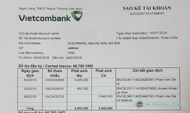 Cách sao kê tài khoản Vietcombank online lấy ngay chi tiết