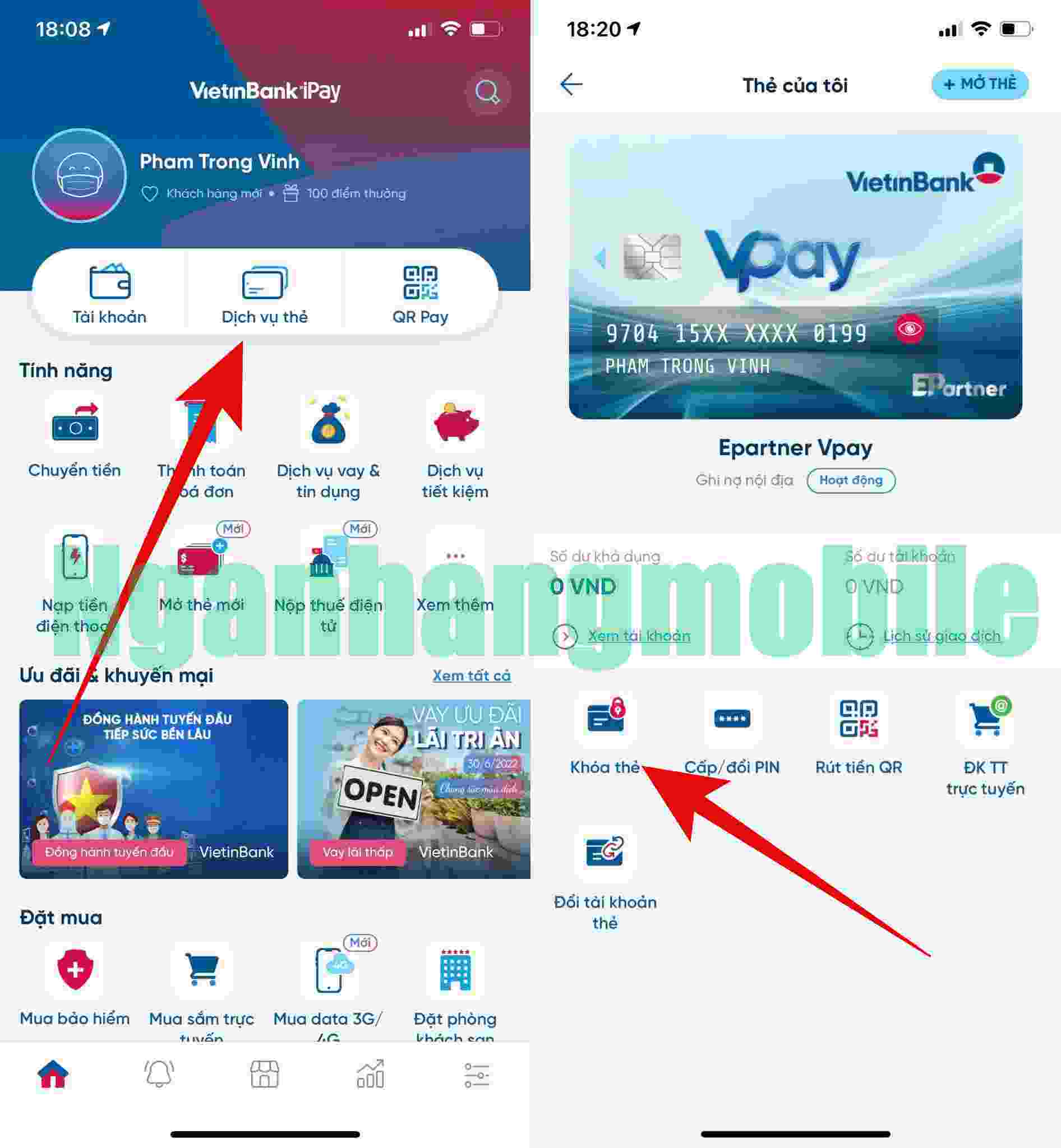 Cách khóa thẻ Viettinbank online trên điện thoại miễn phí